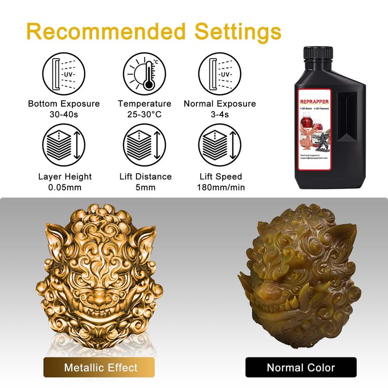 RepRapper Store Brass MetalShift 3D Printer Resin 405nm Fast UV-Curing Standard Photopolymer 3D Printing Resin with Metallic Shine for LCD Printer, Gilded Glow 1000g - Image 2